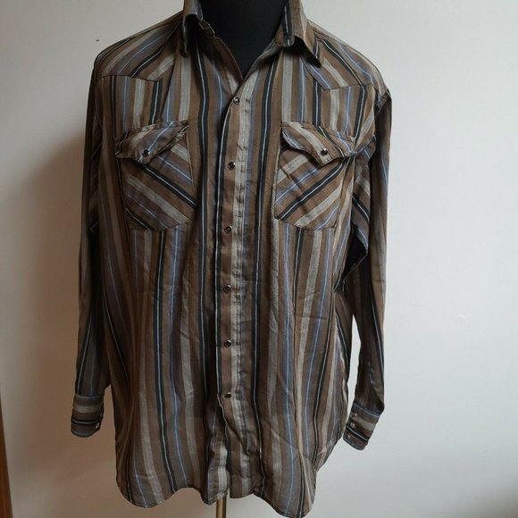 PANHANDLE SLIM Mens Brown Striped Pearl Snap Shirt - Picture 10 of 11